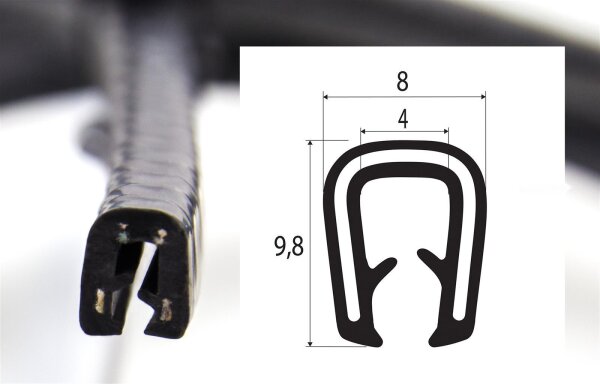 SP2-3S Profil de protection de chant noir Plage de serrage 2-3 mm / Dimensions 9,8x8 mm
