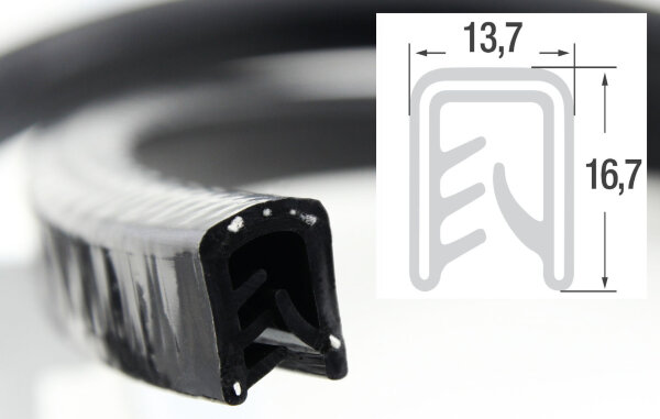 SP5-7S perfil protector de bordes negro de silicona rango de sujeción 5,0-7,0 mm medidas 13,7 x 16,7 mm