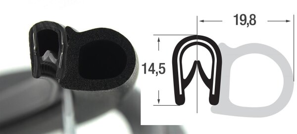 DS13 - PVC/ EPDM Kantenschutz Dichtungs Profil Gummi Dichtung seitlich - Klemmbereich 1 - 4 mm