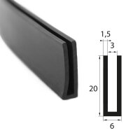 V13 EPDM glazing profile 20 x 6 mm clamping range 3 mm...