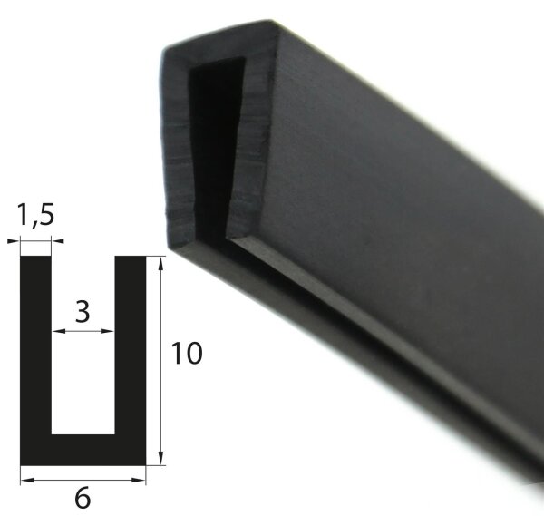 V2 EPDM klemprofiel 10 x 6 mm klembereik 3 mm randbescherming rubber afdichting