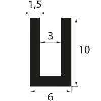 V2 EPDM glazing profile 10 x 6 mm clamping range 3 mm...