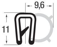 DS15 - Profil de protection des bords EPDM avec joint caoutchouc latéral - plage de serrage 1 - 2 mm