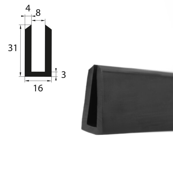 V38 perfil de encaje rango de alojamiento 8 mm protección de bordes caucho EPDM junta