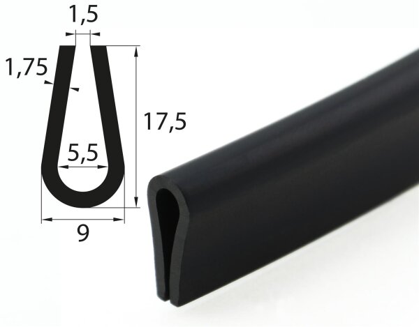 V5 edge protection EPDM rubber profile retaining profile clamping range 5.5 mm rubber seal beaded U-profile