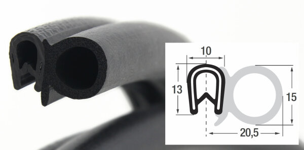 DS19 - PVC/EPDM edge protection sealing profile rubber side seal - clamping range 1 - 4 mm