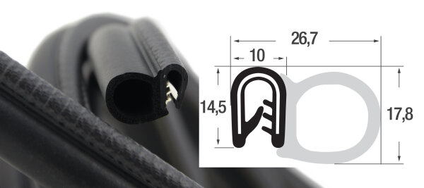 DS2 - PVC/EPDM profil ochronny krawędzi z uszczelką gumową boczna - zakres zacisku 1 - 4 mm