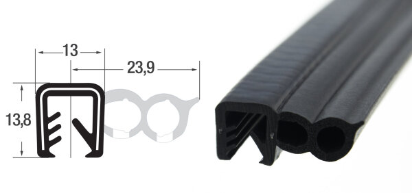 DS20 - Perfil de protección de bordes EPDM con junta de caucho lateral - rango de sujeción 5 - 6 mm
