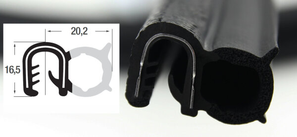 DS22 - EPDM profil ochronny krawędzi z uszczelką gumową boczna - zakres zacisku 5 - 6 mm