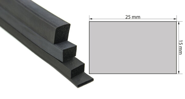 VKP15x25 Guma porowata EPDM - Profil kwadratowy 15x25 mm, profil gumowy, prostokąt