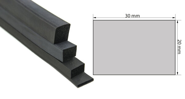 VKP20x30 EPDM Sponge Rubber - Square Profile 20x30 mm Rubber Profile, Profile Gum, Rectangle