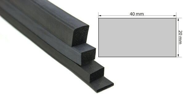 VKP20x40 (conditionnement 25 mètres) caoutchouc mousse EPDM - profil rectangulaire 20x40 mm profil caoutchouc