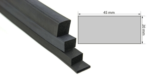 VKP20x45 (embalaje de 25 metros) caucho esponjoso EPDM - perfil rectangular 20x45 mm perfil de goma