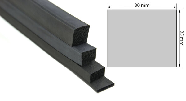 VKP25x30 (Pack of 25 Metres) EPDM Sponge Rubber - Square Profile 25x30 mm Rubber Profile, Profile Gum