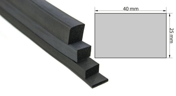 VKP25x40 (VE 25 metros) Caucho esponjoso EPDM - Perfil cuadrado 25x40 mm, perfil de goma