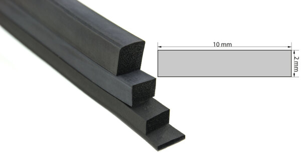 VKP2x10 Gomma espansa EPDM - Profilo quadrato 2x10 mm, profilo in gomma