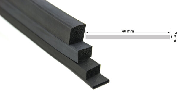 VKP2x40 (VE 50 Meter) Moosgummi EPDM - Vierkantprofil 2x40 mm Gummiprofil, Profilgummi