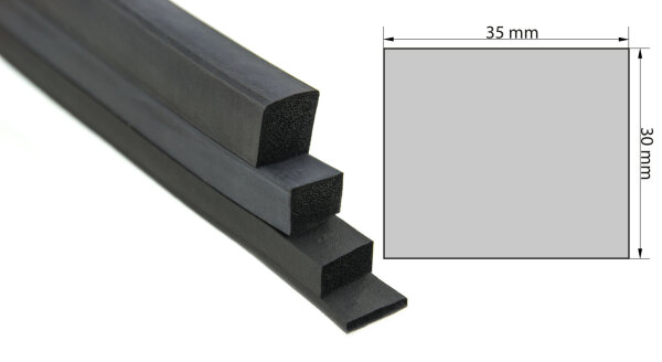 VKP30x35 (VE 15 Meter) Moosgummi EPDM - Vierkantprofil 30x35 mm Gummiprofil, Profilgummi