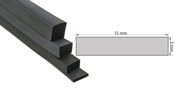 VKP3x15 caucho esponjoso EPDM - perfil rectangular 3x15 mm perfil de caucho