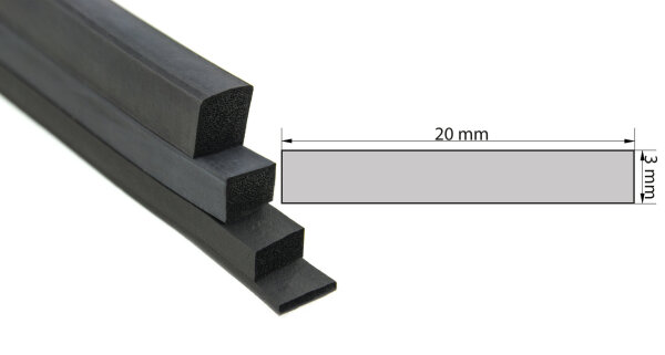 VKP3x20 caucho esponjoso EPDM - perfil rectangular 3x20 mm perfil de caucho