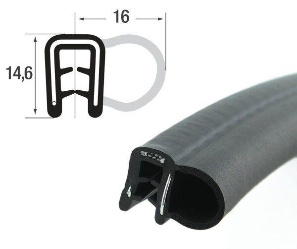 DS25 - EPDM Kantenschutz Dichtungs Profil Gummi Dichtung seitlich - Klemmbereich 1,5 - 3 mm