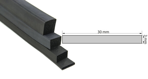 VKP3x30 Caucho esponjoso EPDM - Perfil cuadrado 3x30 mm, perfil de goma, rectangular