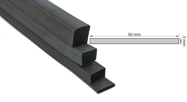 VKP3x50 caucho esponjoso EPDM - perfil rectangular 3x50 mm perfil de caucho