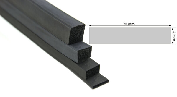 VKP4x20 EPDM Sponge Rubber - Rectangular Profile 4x20 mm Rubber Profile