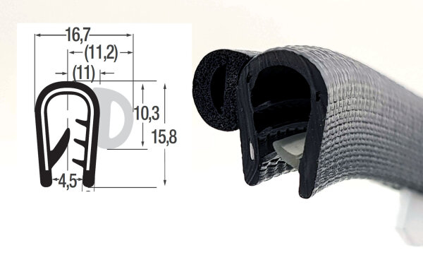 DS27 - PVC/EPDM edge protection sealing profile rubber side seal - clamping range 4 - 6 mm