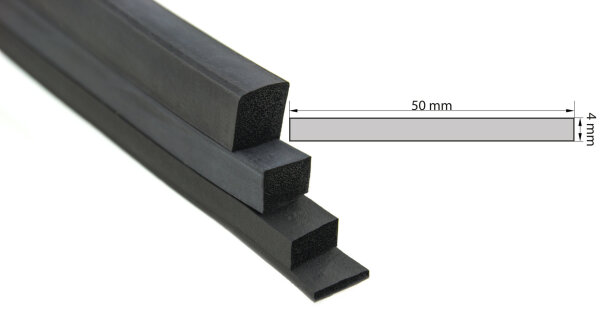 VKP4x50 (lot de 50 mètres) caoutchouc mousse EPDM - profil rectangulaire 4x50 mm profilé en caoutchouc
