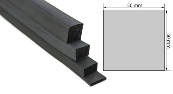 VKP50x50 - Perfil cuadrado 50x50 mm – caucho esponjoso EPDM