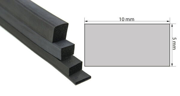 VKP5x10 Black EPDM Sponge Rubber Rectangular Profile 5x10 mm Rubber Profile