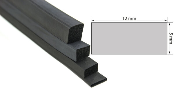 VKP5x12 (lot de 100 mètres) caoutchouc mousse EPDM - profil rectangulaire 5x12 mm profilé en caoutchouc