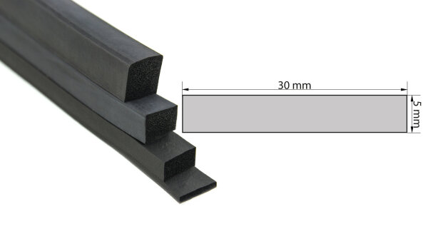 VKP5x30 EPDM sponge rubber - square profile 5x30 mm rubber profile, profile rubber, rectangular