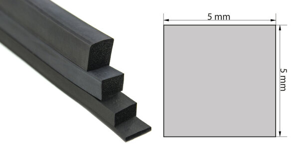 VKP5x5 guma porowata EPDM - profil kwadratowy 5x5 mm profil gumowy, guma profilowa, prostokątny