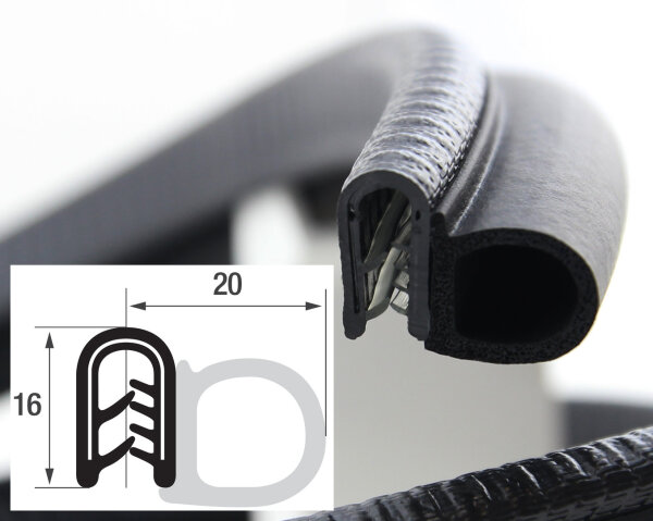 DS29 - Perfil de protección de bordes PVC/EPDM con junta de caucho lateral - rango de sujeción 1 - 4 mm