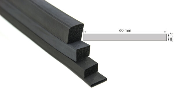 VKP5x60 (opakowanie 25 metrów) guma porowata EPDM - profil prostokątny 5x60 mm profil gumowy