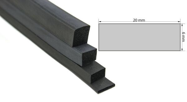 VKP6x20 (VE 50 Meter) EPDM sponge rubber black and grey - square profile 6x20 mm rubber profile