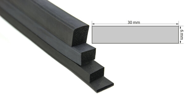 VKP6x30 (Pack of 50 Metres) EPDM Sponge Rubber - Rectangular Profile 6x30 mm Rubber Profile