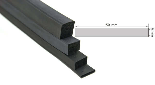 VKP6x50 (Pack of 25 Metres) EPDM Sponge Rubber - Rectangular Profile 6x50 mm Rubber Profile