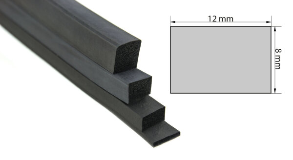 VKP8x12 (Pack of 50 Metres) EPDM Sponge Rubber - Rectangular Profile 8x12 mm Rubber Profile