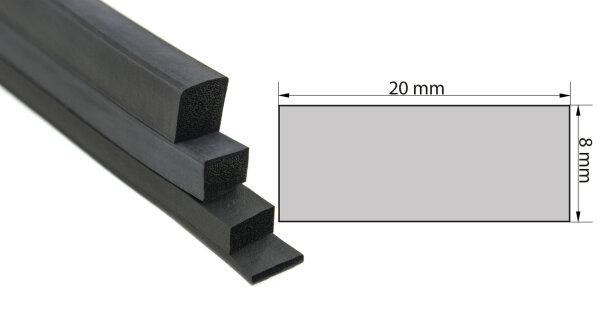 VKP8x20 caucho esponjoso EPDM - perfil rectangular 8x20 mm perfil de caucho