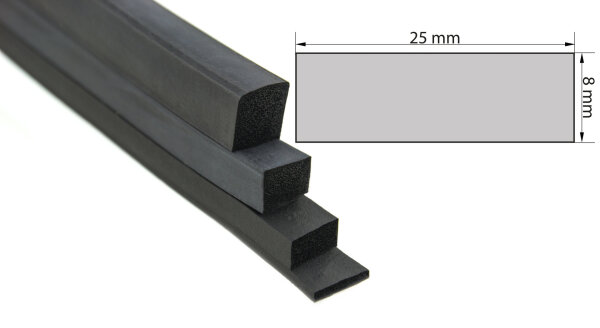VKP8x25 - Profilo quadrato 8x25 mm in gomma espansa EPDM