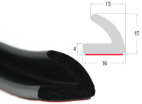 SMI WKP1 EPDM Sponge Rubber L-Profile 16x15 mm Self-Adhesive