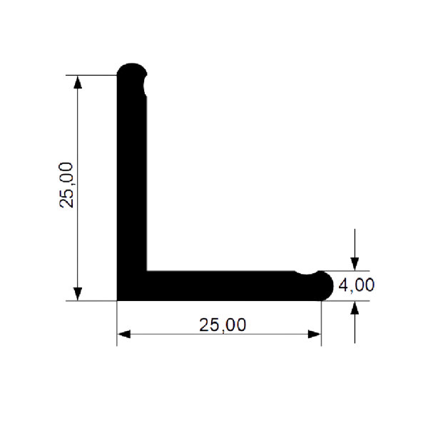 WKP14 Solid EPDM Rubber Angle Profile L-Profile 25x25x4 mm Rubber L-Angle Sold by the Metre