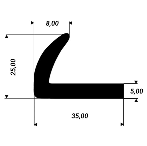 WKP18 Vollgummi EPDM Winkelprofil L - Profil 25x35x5 mm Gummidichtung, Türdichtung