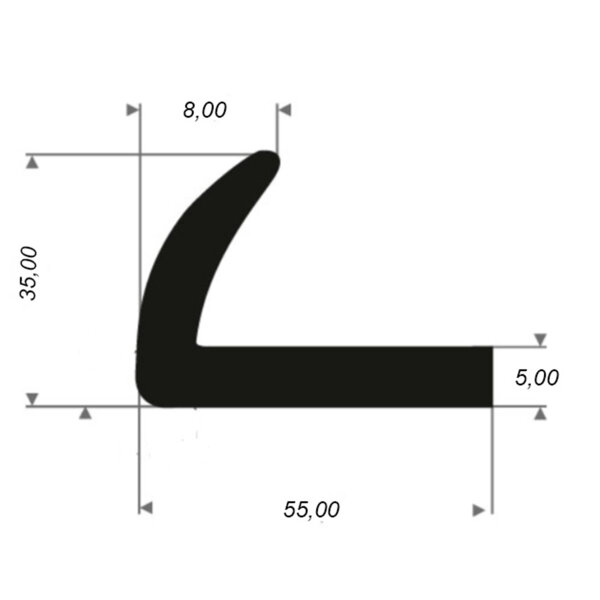 SMI WKP21 EPDM Solid Rubber L-Profile 35x55x5 mm