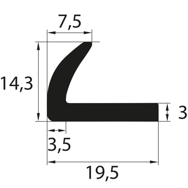 SMI WKP9 EPDM Solid Rubber L-Profile 14.3x19.5x3 mm
