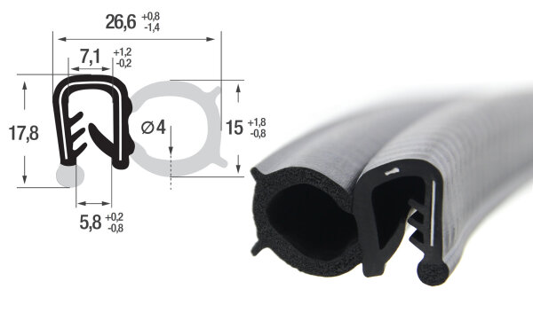 DS38 - EPDM Kantenschutz Dichtungs Profil Gummi Dichtung seitlich - Klemmbereich 2 - 4 mm