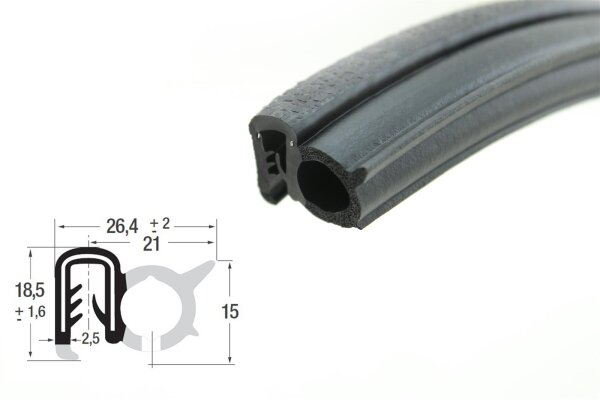 DS40 - EPDM Kantenschutz Dichtungs Profil Gummi Dichtung seitlich - Klemmbereich 2 - 4 mm